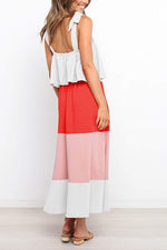 Color Block Bow Slip Maxi Dress