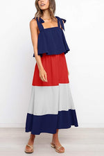 Color Block Bow Slip Maxi Dress