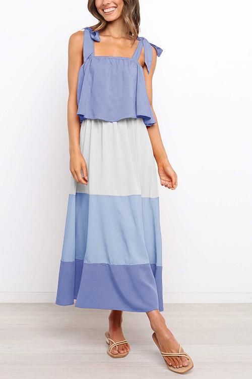 Color Block Bow Slip Maxi Dress