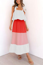 Color Block Bow Slip Maxi Dress