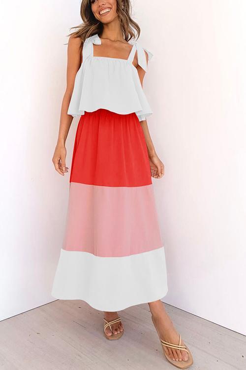 Color Block Bow Slip Maxi Dress