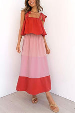 Color Block Bow Slip Maxi Dress