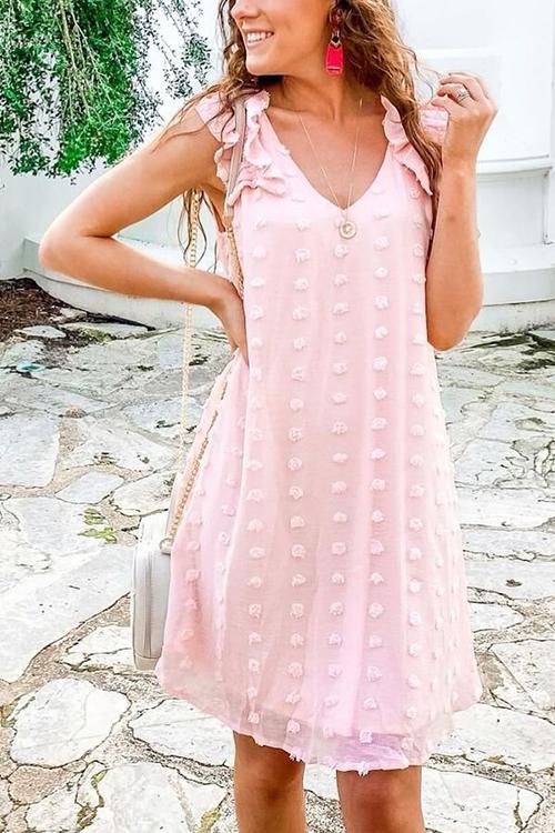 Pom Pom Ruffles Sleeveless Mini Dress