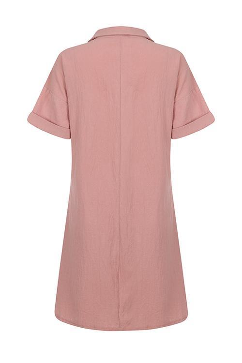 Linen Pockets Button Shirt Mini Dress