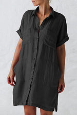 Linen Pockets Button Shirt Mini Dress