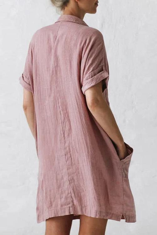 Linen Pockets Button Shirt Mini Dress