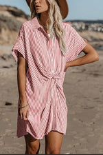 Knot Stripe Shirt Mini Dress