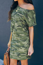 Camouflage Dew Shoulder Mini Dress