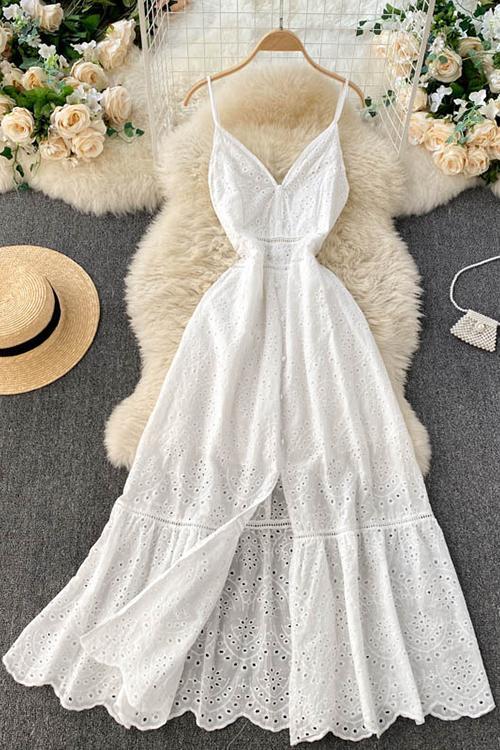 Hollow Button Slip Maxi Dress