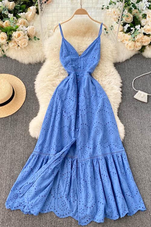 Hollow Button Slip Maxi Dress