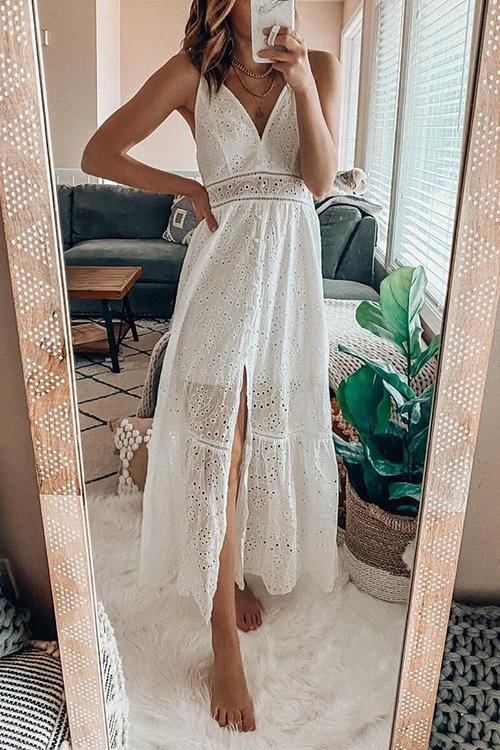 Hollow Button Slip Maxi Dress