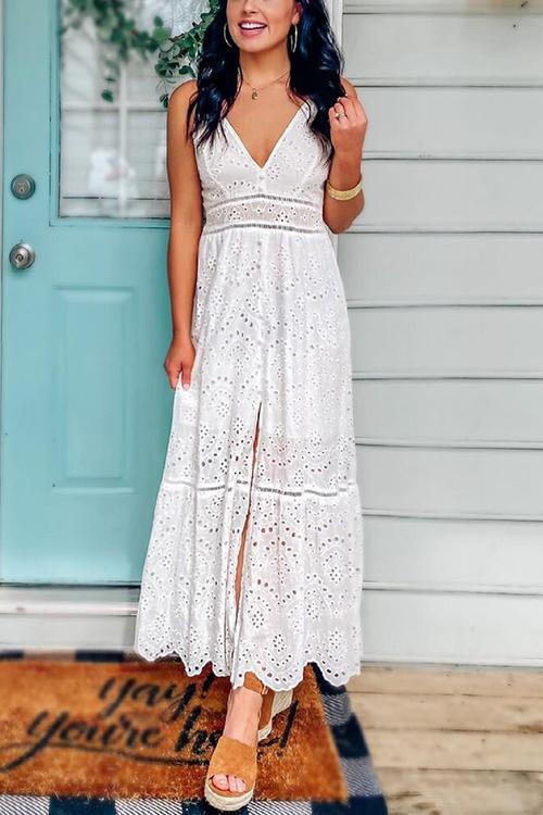 Hollow Button Slip Maxi Dress