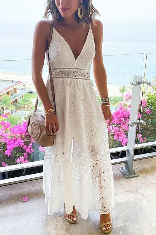 Hollow Button Slip Maxi Dress