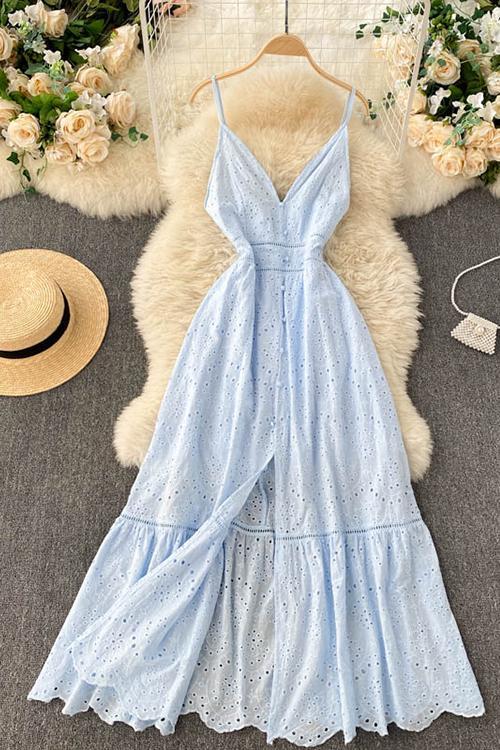 Hollow Button Slip Maxi Dress