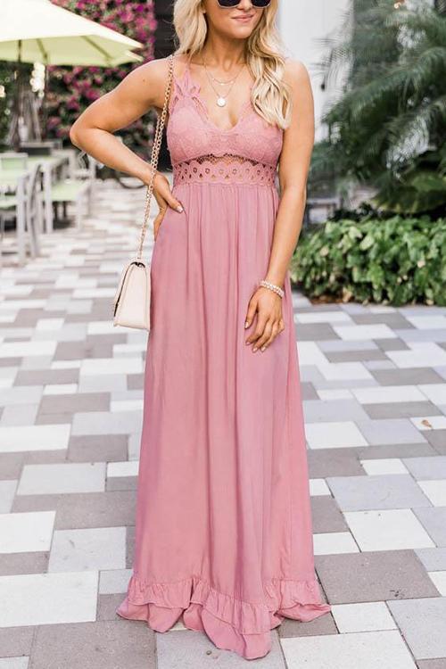 Lace Ruffles Hem Slip Maxi Dress