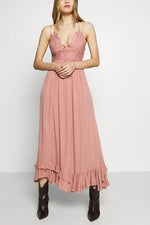 Lace Ruffles Hem Slip Maxi Dress