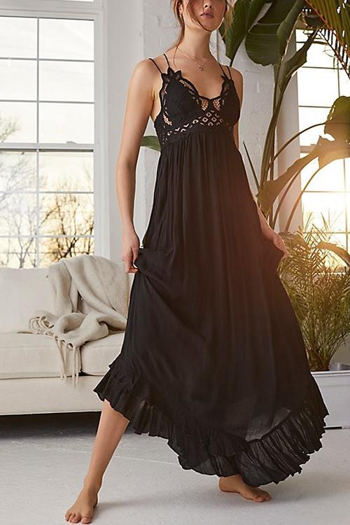 Lace Ruffles Hem Slip Maxi Dress