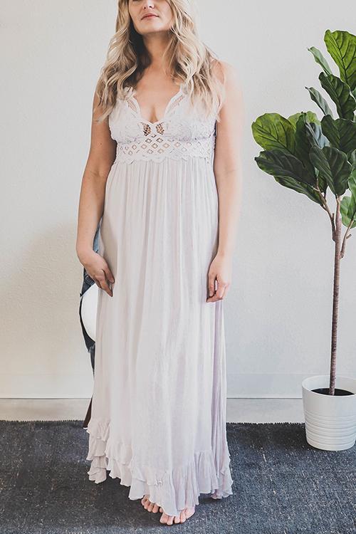 Lace Ruffles Hem Slip Maxi Dress