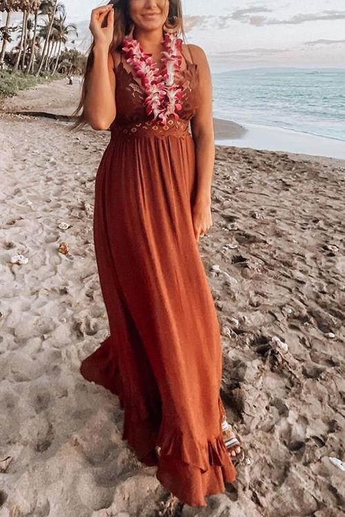 Lace Ruffles Hem Slip Maxi Dress