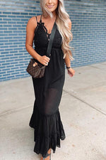 Lace Ruffles Hem Slip Maxi Dress