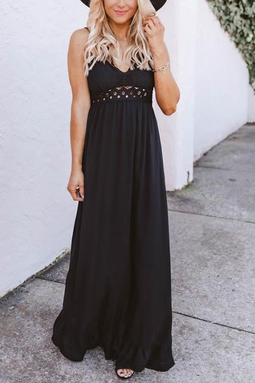 Lace Ruffles Hem Slip Maxi Dress