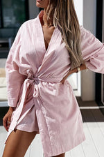 Bat Loose Belted Robe Mini Dress