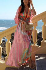 Print Drawstring Bat Maxi Dress