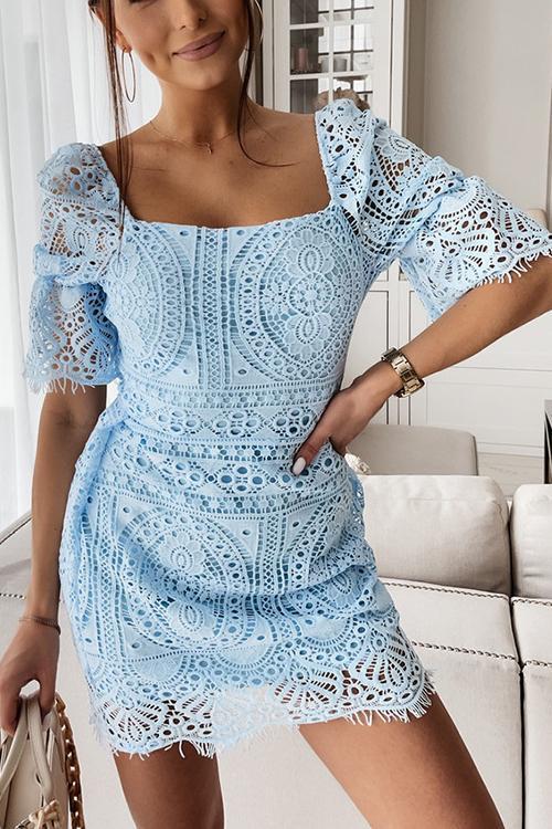 Lace Square Neck Mini Dress