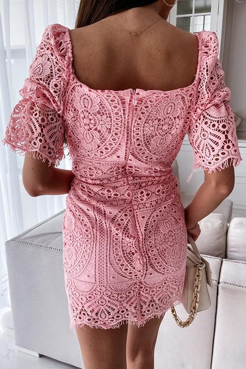 Lace Square Neck Mini Dress