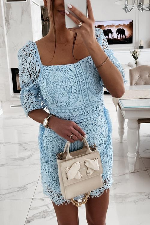 Lace Square Neck Mini Dress