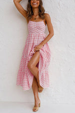 Plaid Backless Slip Maxi Dress