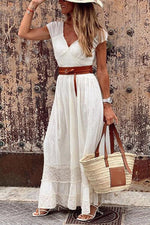 Lace V Neck Short Sleeve Maxi Dress