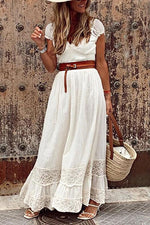 Lace V Neck Short Sleeve Maxi Dress