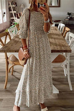 Floral Print O Neck Maxi Dress