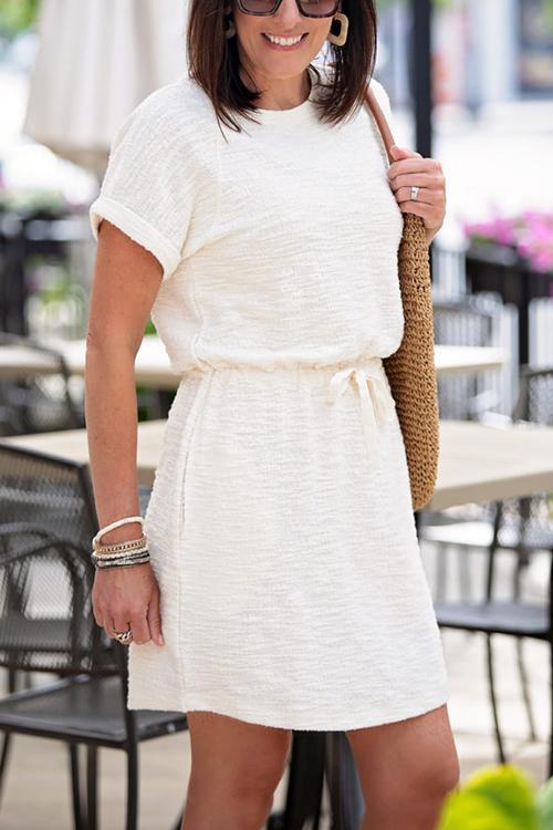 O Neck Pockets Short Sleeve Mini Dress