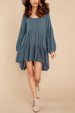 Button Layer Long Sleeve Mini Dress