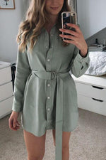 Pockets Button Half Sleeve Shirt Mini Dress