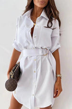 Pockets Button Half Sleeve Shirt Mini Dress