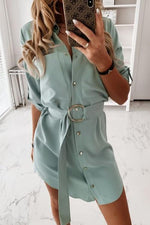 Pockets Button Half Sleeve Shirt Mini Dress