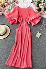 Pleated Layer Flare Sleeve Maxi Dress