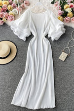 Pleated Layer Flare Sleeve Maxi Dress