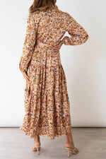 Print Belted Long Sleeve Maxi Dress