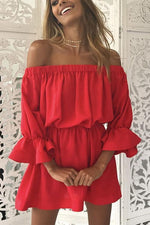 Off Shoulder Ruffles Sleeve Mini Dress