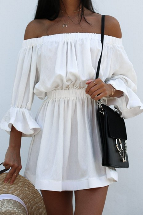 Off Shoulder Ruffles Sleeve Mini Dress