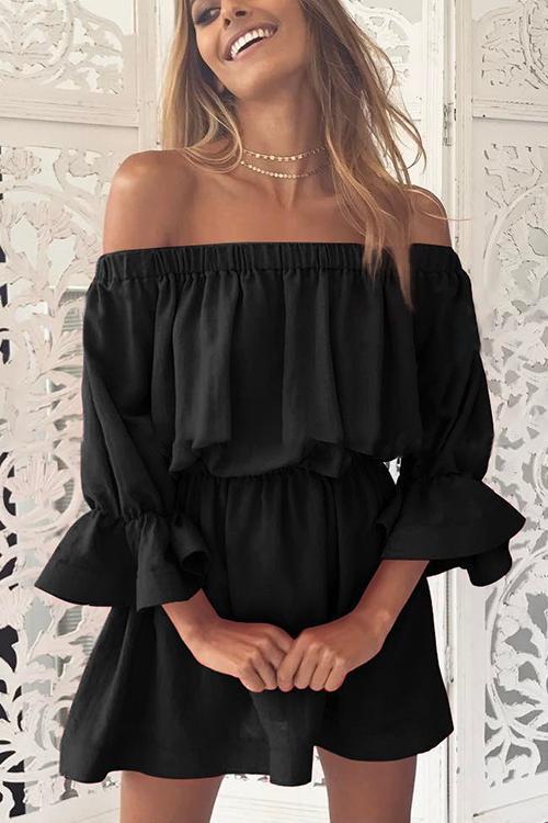 Off Shoulder Ruffles Sleeve Mini Dress