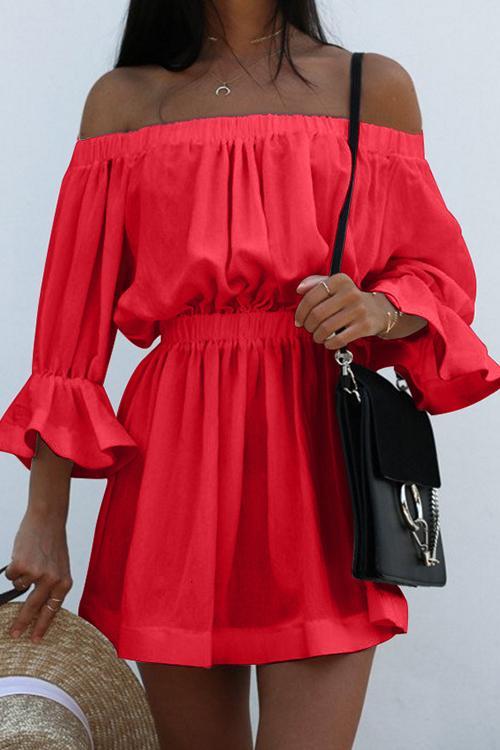 Off Shoulder Ruffles Sleeve Mini Dress