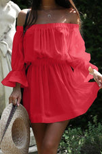 Off Shoulder Ruffles Sleeve Mini Dress