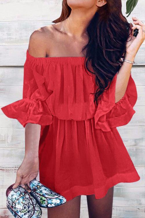 Off Shoulder Ruffles Sleeve Mini Dress