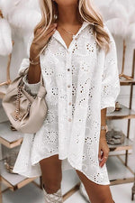 Hollow Button Shirt Mini Dress