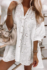 Hollow Button Shirt Mini Dress